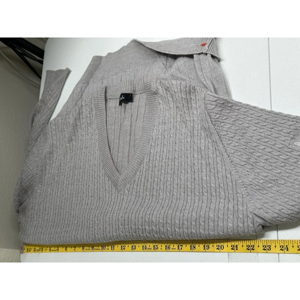 Pringle Sweater‎ Mens 44 Gray V-Neck Cable Knit Wool Pullover Preppy Academia